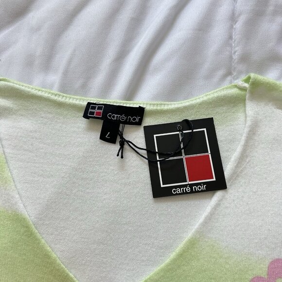 NWT Carre Noir Sweater Womens Large Green Pink Floral Long Sleeve Hippie Y2K - Picture 2 of 7